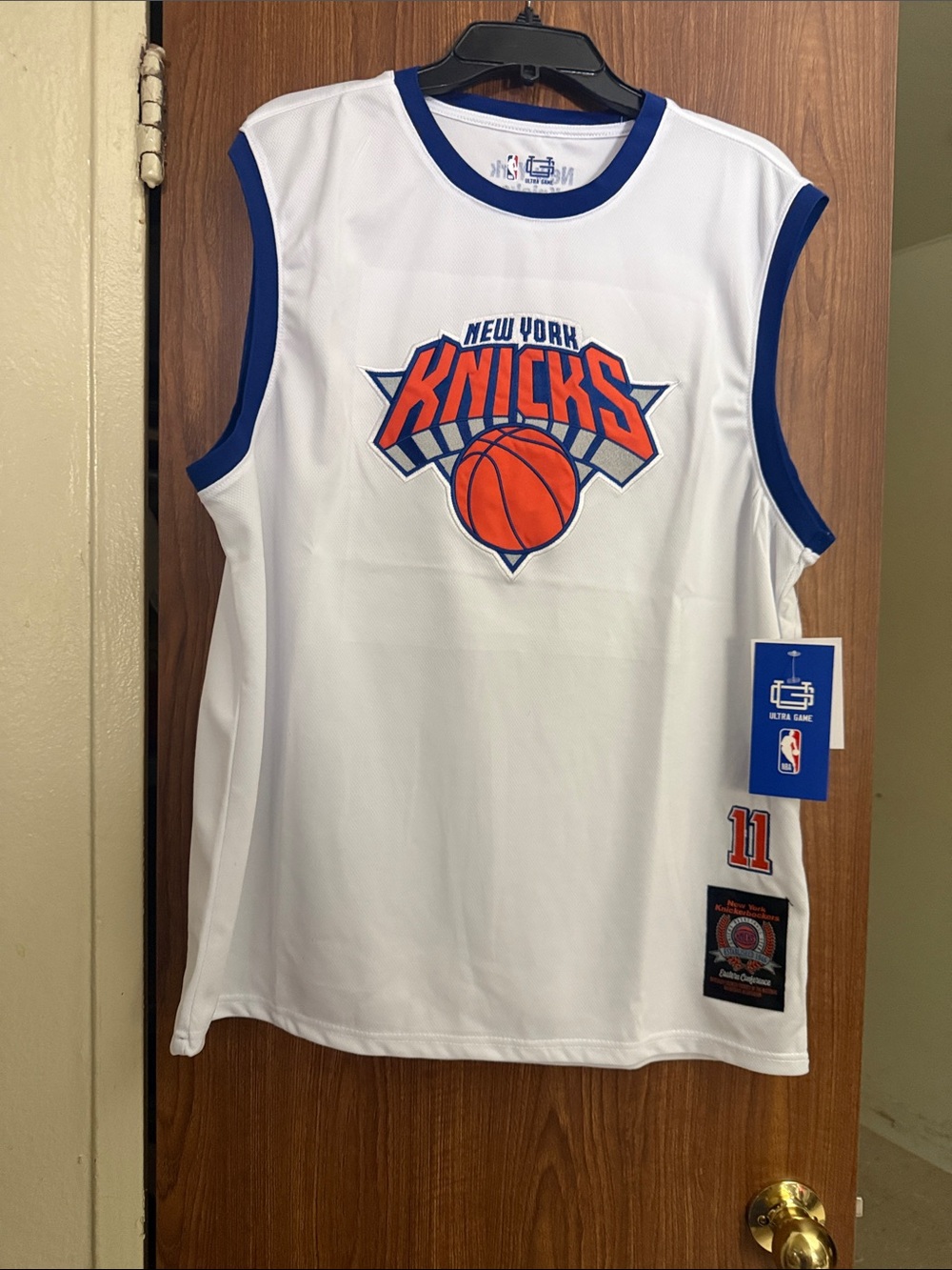 NBA New York Knicks White and Blue Kids Jersey Top with Orange Logo